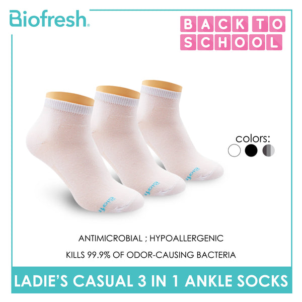 Biofresh Ladies Cotton Ankle Casual Socks 3 pairs in a pack RLCKG32