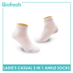 Biofresh Ladies Cotton Ankle Thin Casual Socks 3 pairs in a pack RLCKG32