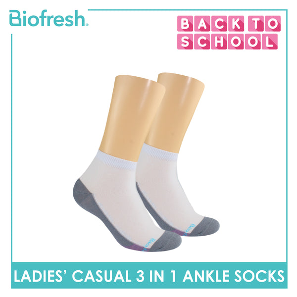 Biofresh Ladies’ Antimicrobial Lite Thin Casual Ankle Socks 3 pairs in a pack RLCKG39