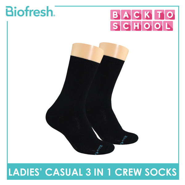 Biofresh Ladies' Antimicrobial Cotton Lite Thin Casual Crew Socks 3 pairs in a pack RLCKG40