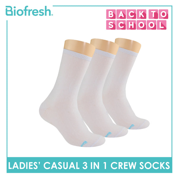 Biofresh Ladies' Antimicrobial Cotton Lite Thin Casual Crew Socks 3 pairs in a pack RLCKG40