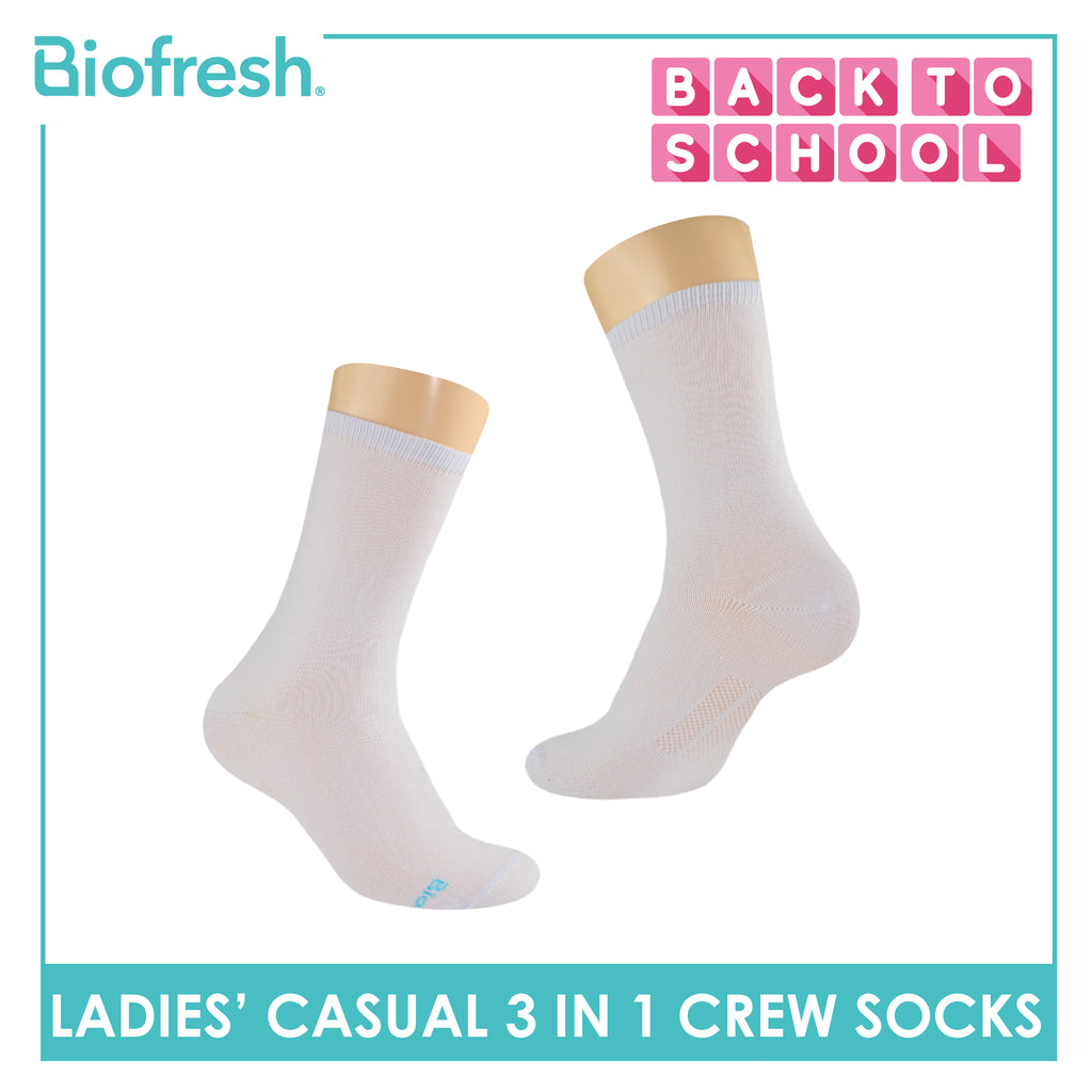 Biofresh Ladies' Antimicrobial Cotton Lite Thin Casual Crew Socks 3 pairs in a pack RLCKG40