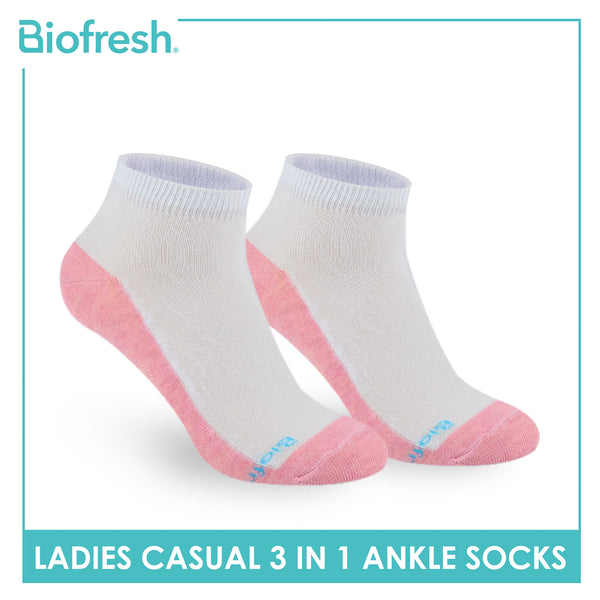 Biofresh Ladies' Antimicrobial Cotton Lite Thin Casual Ankle Socks 3 pairs in a pack RLCKG41