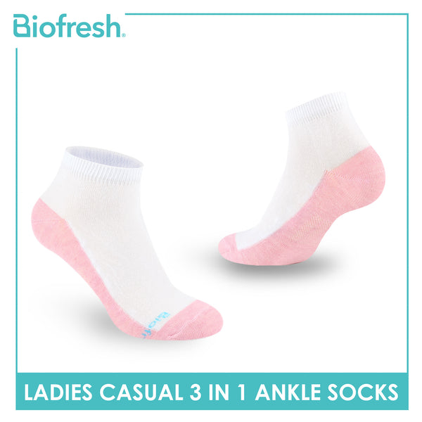 Biofresh Ladies' Antimicrobial Cotton Lite Thin Casual Ankle Socks 3 pairs in a pack RLCKG41