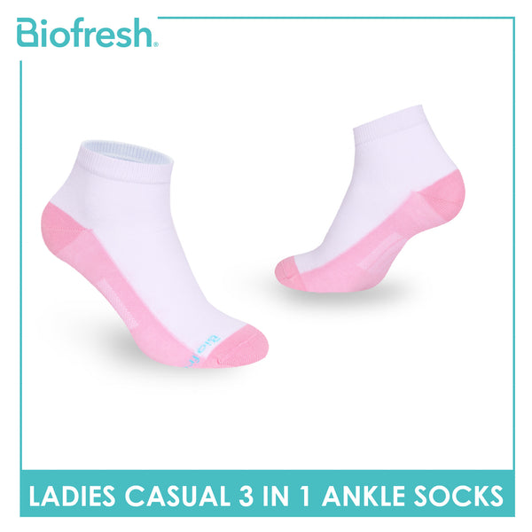 Biofresh Ladies' Antimicrobial Cotton Lite Thin Casual Ankle Socks 3 pairs in a pack RLCKG41