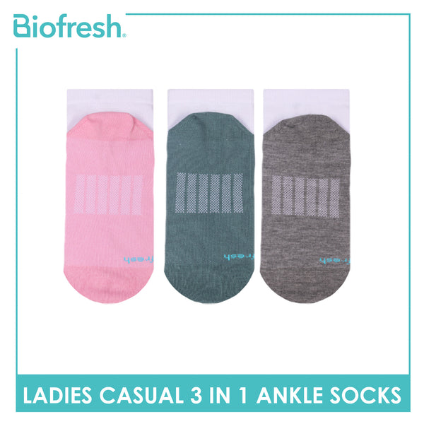 Biofresh Ladies' Antimicrobial Cotton Lite Thin Casual Ankle Socks 3 pairs in a pack RLCKG41