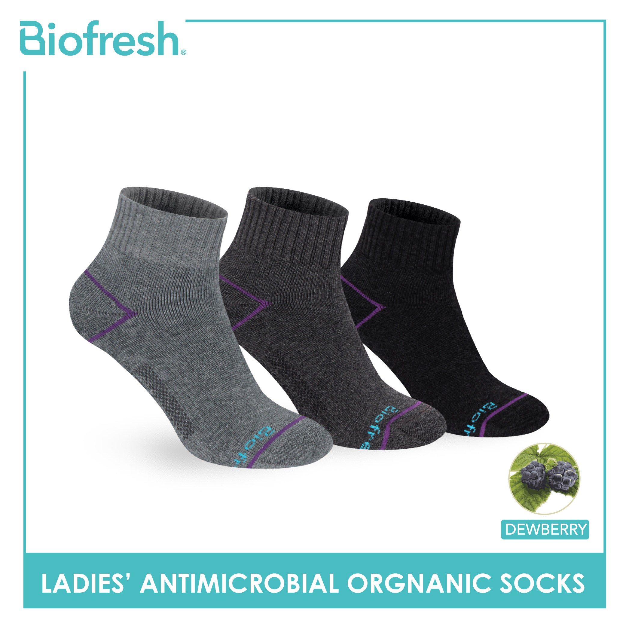 Biofresh Ladies’ Antimicrobial Organic Scent Cotton Extreme Performance Ankle Socks RLSG1101