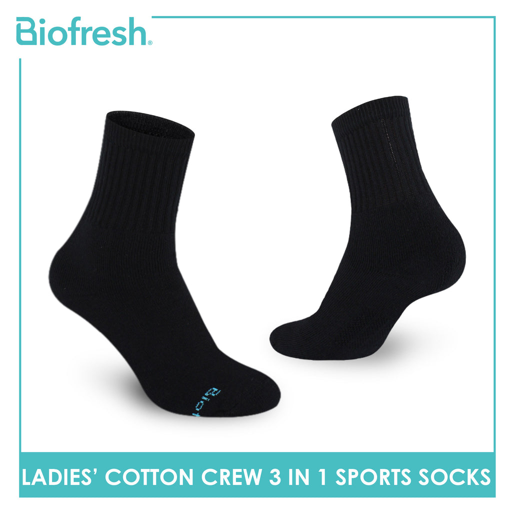 Biofresh Ladies' Antimicrobial Cotton Lite Thick Sports Crew Socks 3 pairs in a pack RLSKG32
