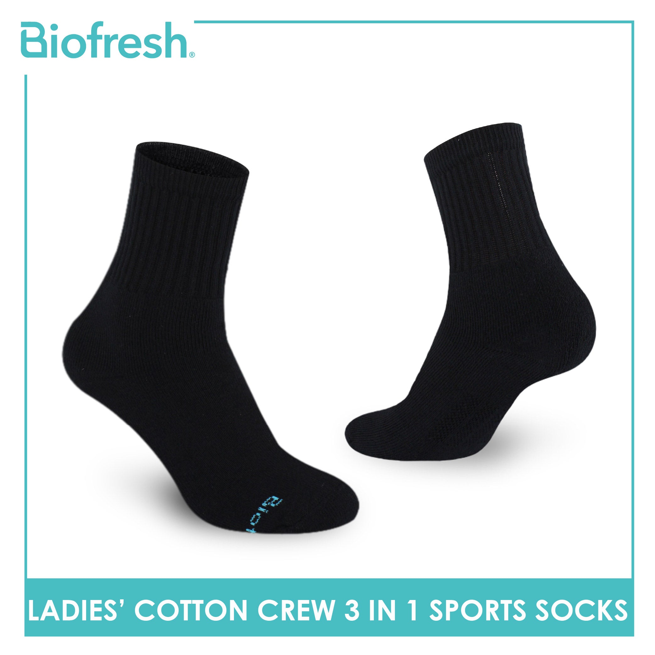 Biofresh Ladies' Antimicrobial Cotton Lite Thick Sports Crew Socks 3 pairs in a pack RLSKG32