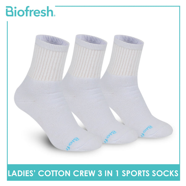 Biofresh Ladies' Antimicrobial Cotton Lite Thick Sports Crew Socks 3 pairs in a pack RLSKG32
