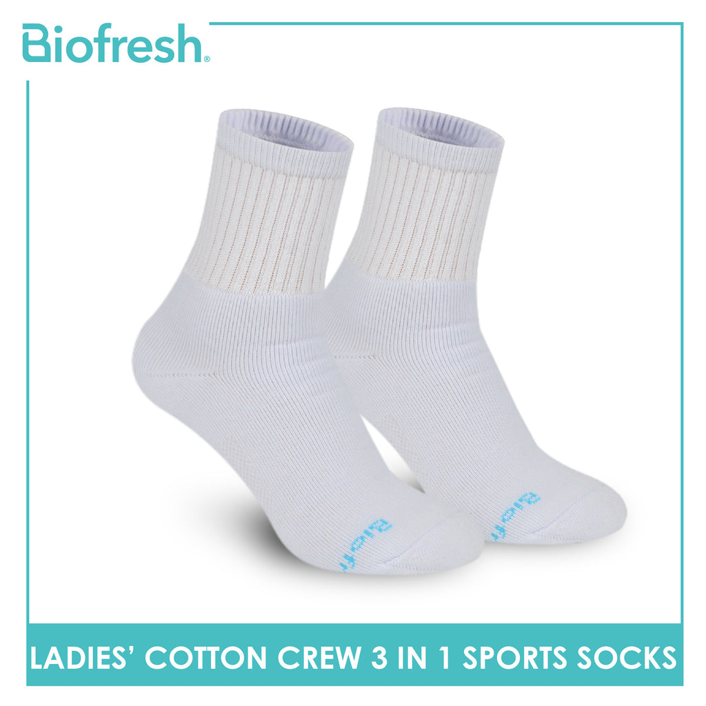 Biofresh Ladies' Antimicrobial Cotton Lite Thick Sports Crew Socks 3 pairs in a pack RLSKG32