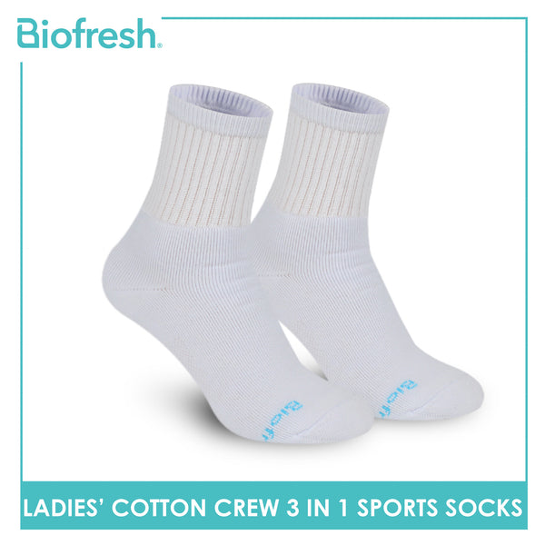 Biofresh Ladies' Antimicrobial Cotton Lite Thick Sports Crew Socks 3 pairs in a pack RLSKG32