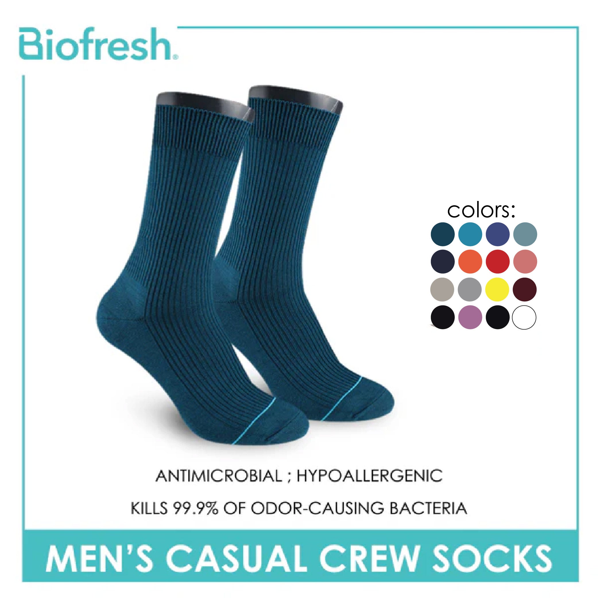 Biofresh Men’s Cotton Light Performance Crew Socks 1 pair RMC4401
