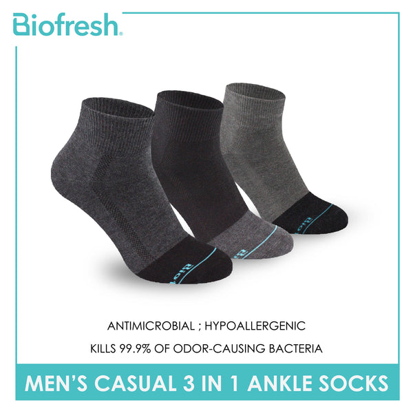 Biofresh Men’s Antimicrobial Cotton Lite Casual Ankle Socks 3 pairs in a pack RMCG3101
