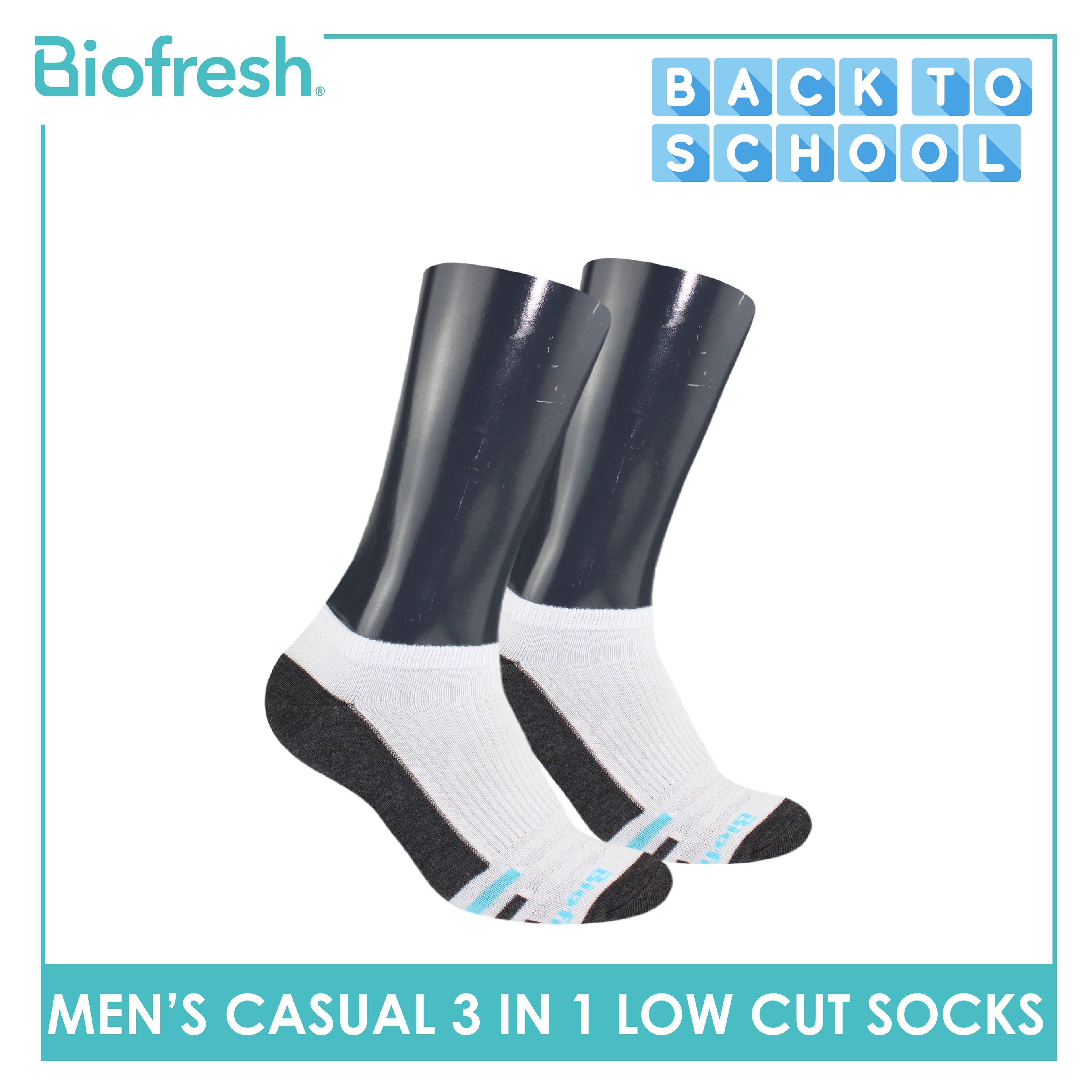 Biofresh Men’s Antimicrobial Odor Free Cotton Ankle Lite Thin Casual Socks 3 pairs in a pack RMCKG13