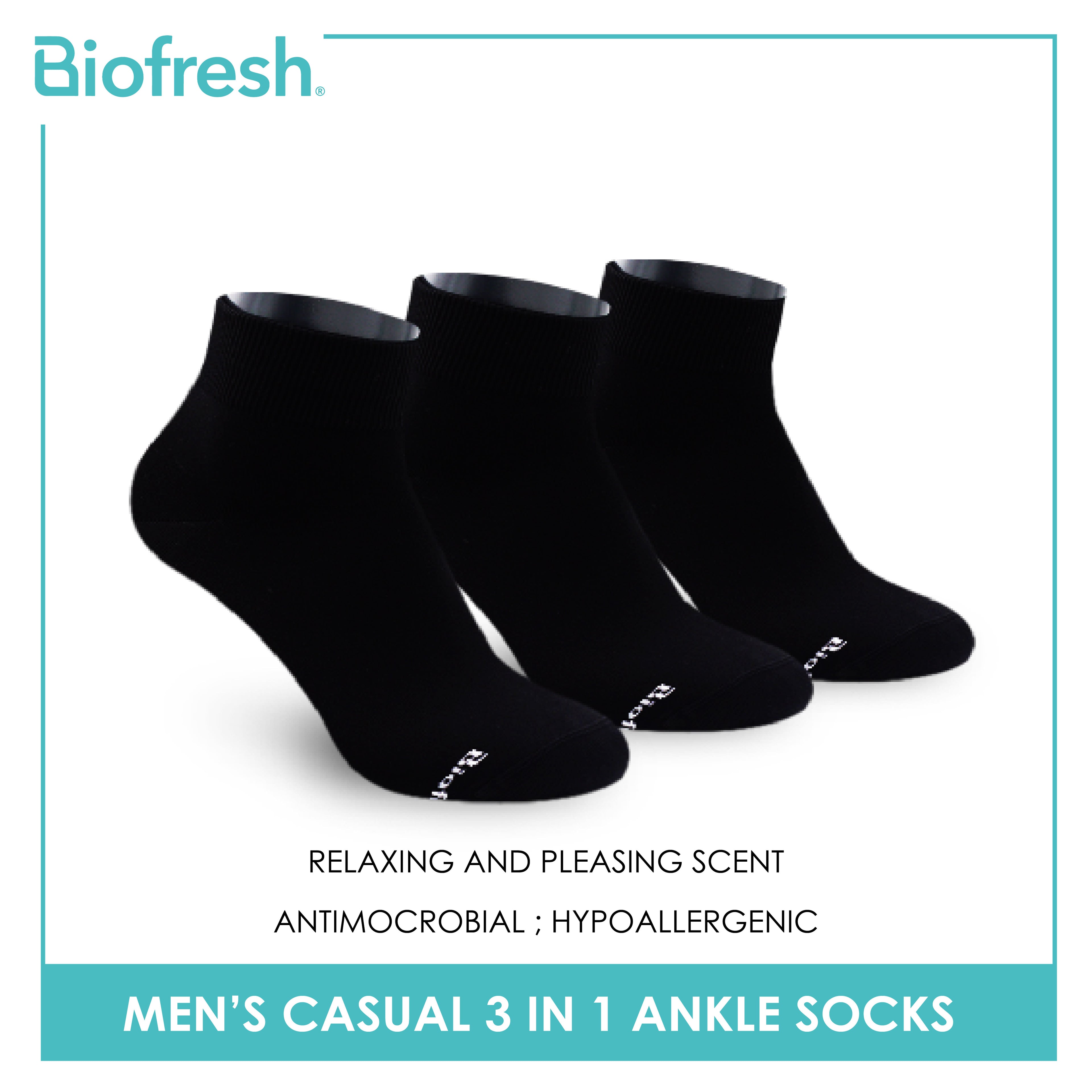 Biofresh Men’s Antimicrobial Cotton Ankle Lite Thin Casual Socks 3 pairs in a pack RMCKG15