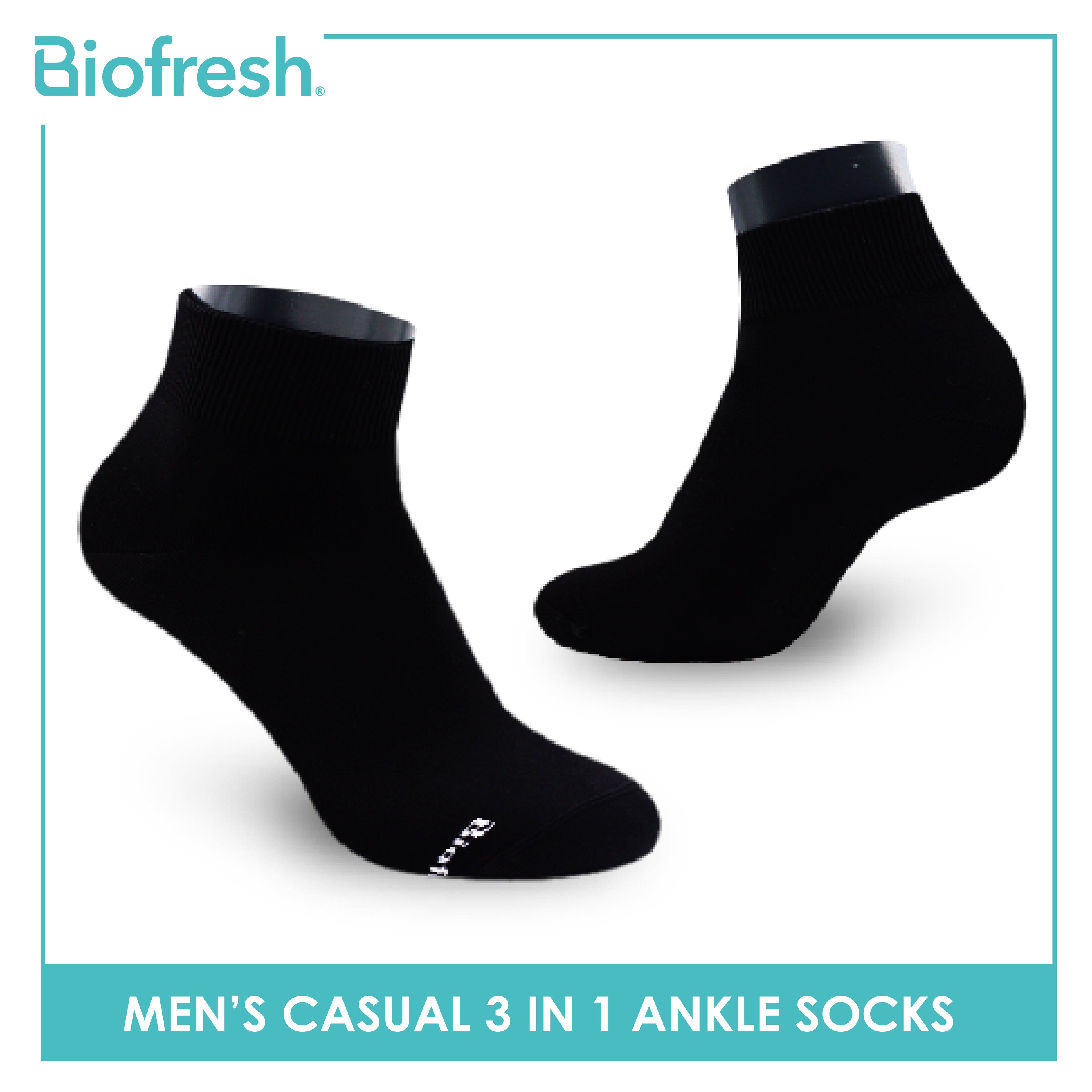 Biofresh Men’s Antimicrobial Cotton Ankle Lite Thin Casual Socks 3 pairs in a pack RMCKG15