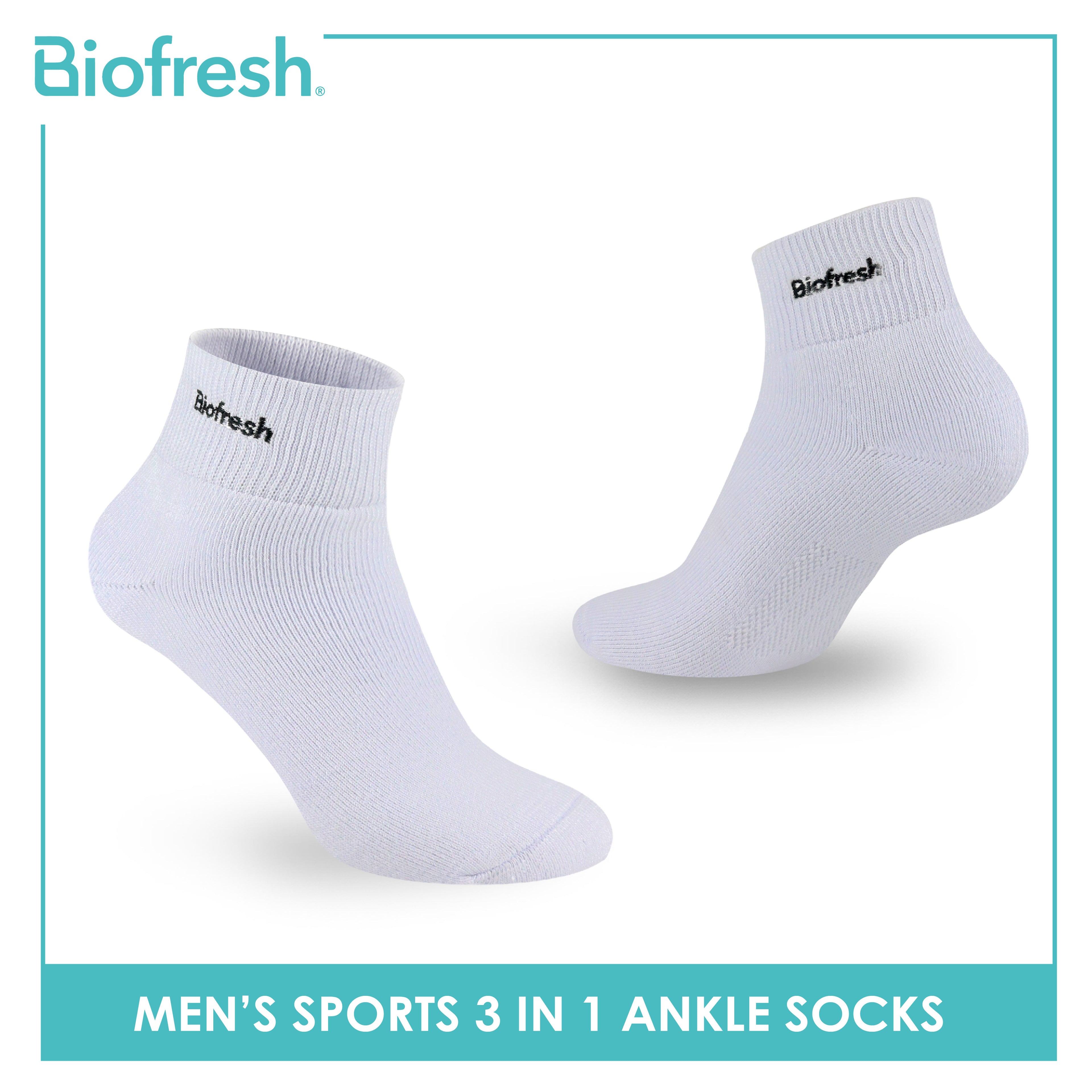 Biofresh Men’s Antimicrobial Cotton Thick Sports Ankle Socks 3 pairs in a pack RMSEG6