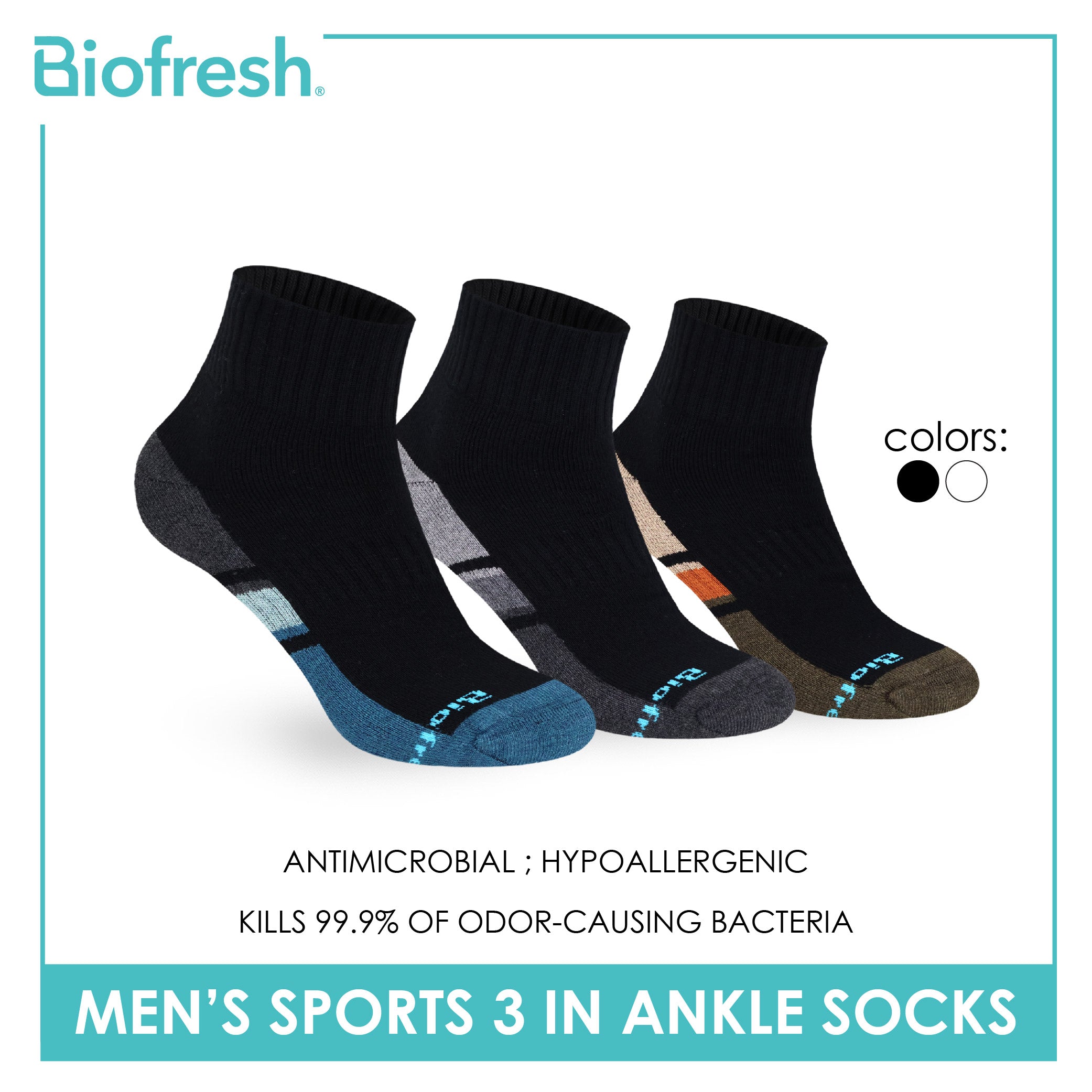 Biofresh Men's Cotton Ankle Thick Sports Socks 3 pairs in a pack RMSKG17