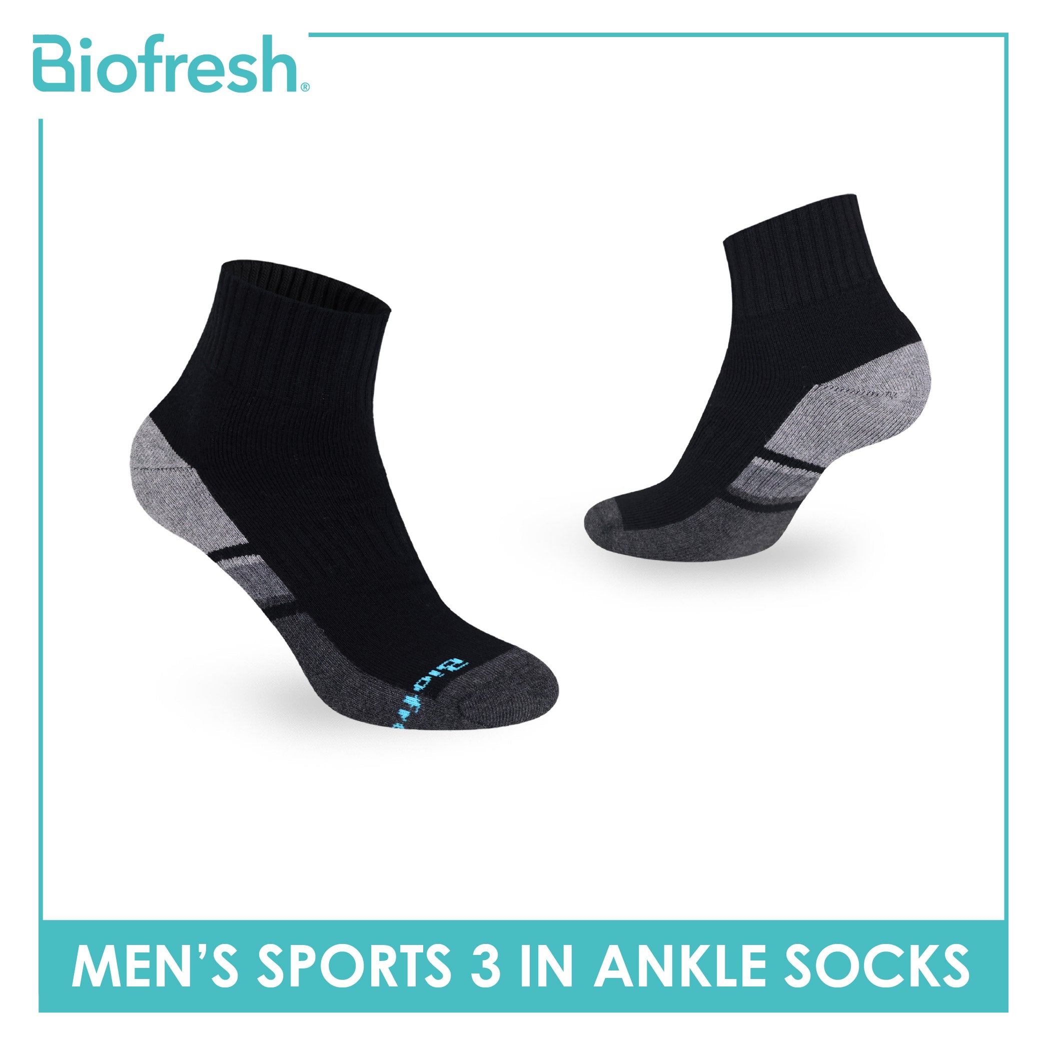 Biofresh Men's Cotton Ankle Thick Sports Socks 3 pairs in a pack RMSKG17