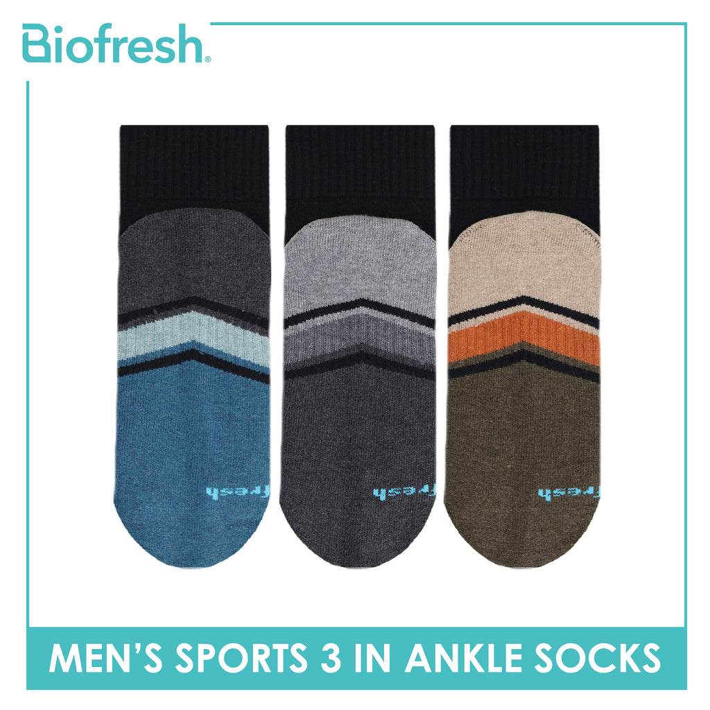 Biofresh Men's Cotton Ankle Thick Sports Socks 3 pairs in a pack RMSKG17