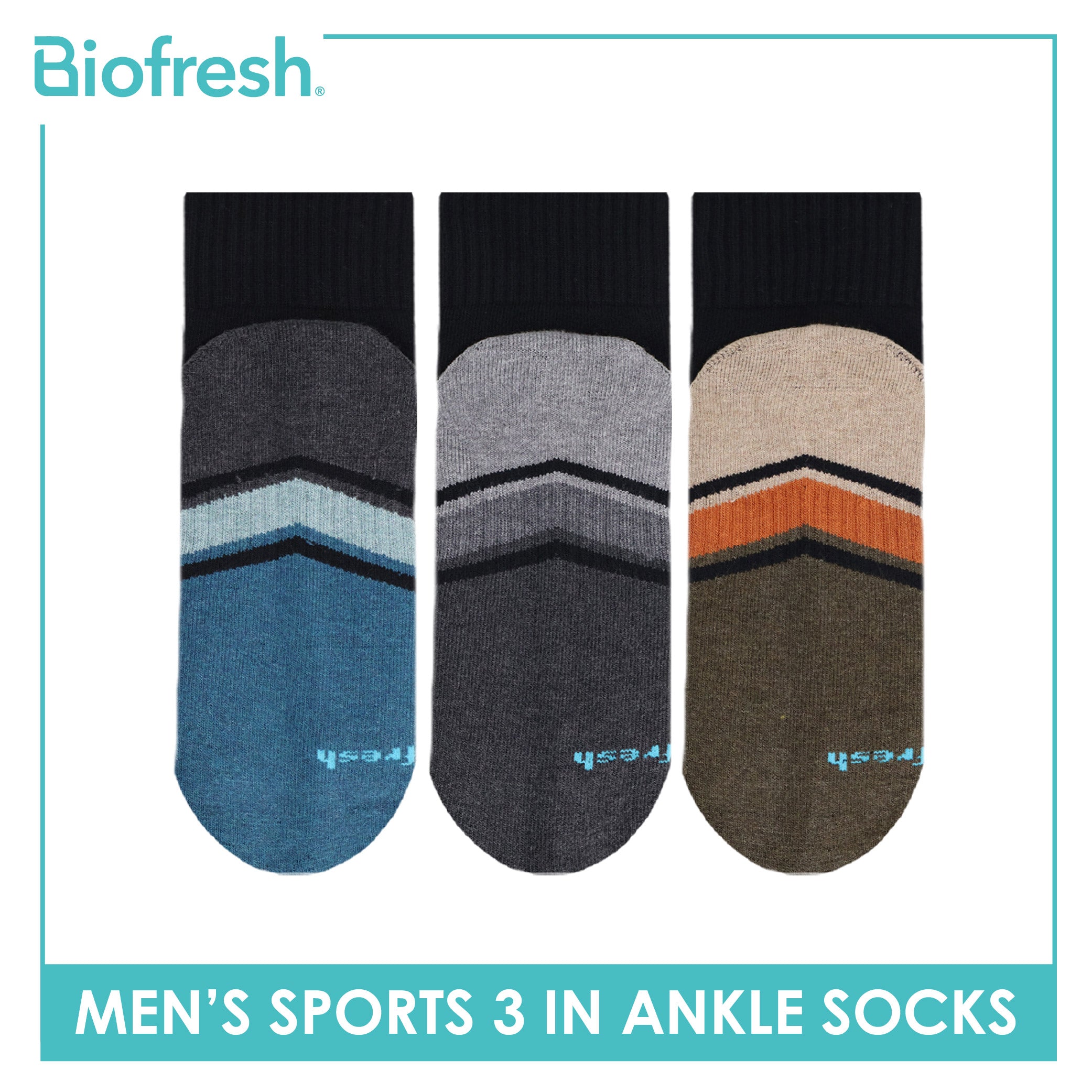 Biofresh Men's Cotton Ankle Thick Sports Socks 3 pairs in a pack RMSKG17