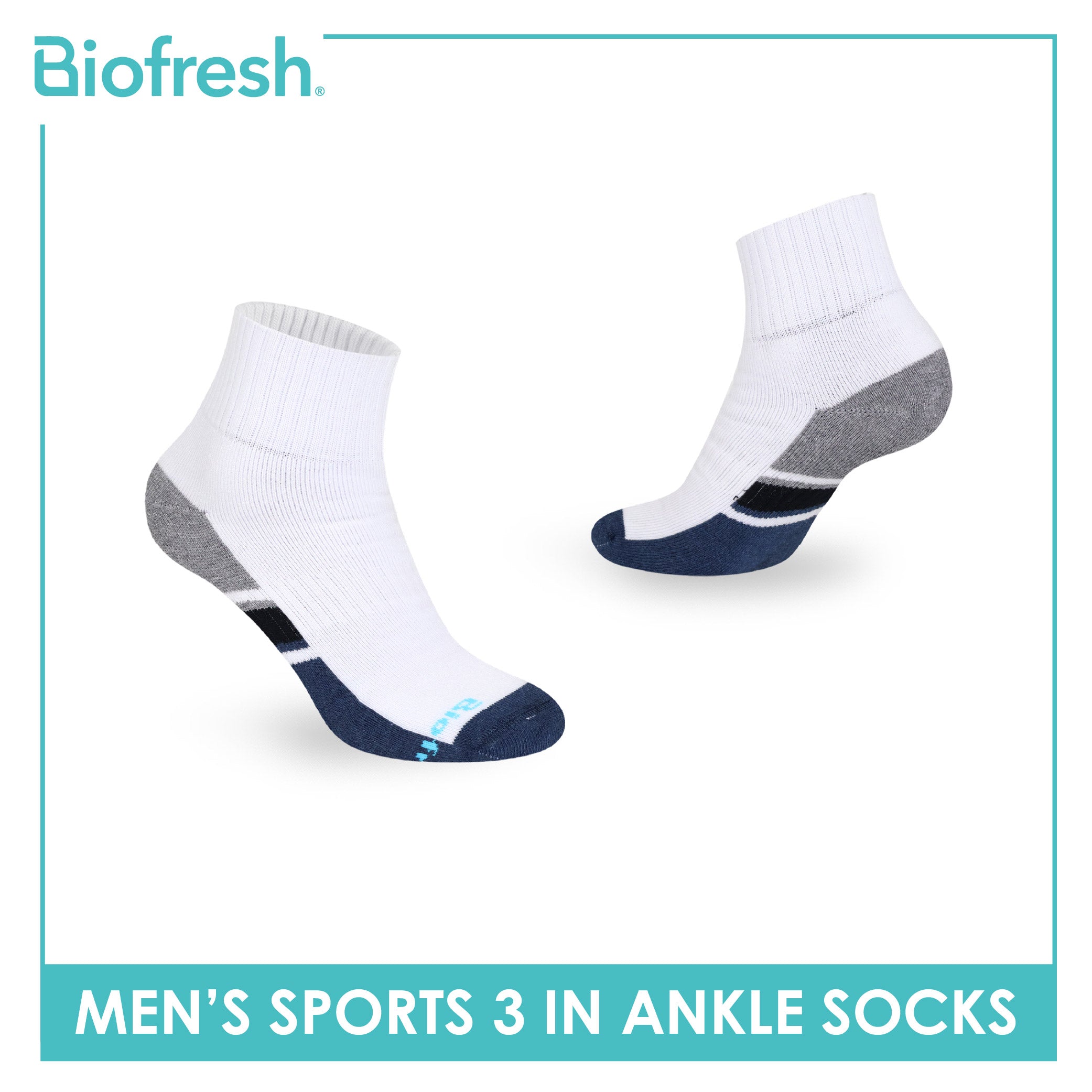 Biofresh Men's Cotton Ankle Thick Sports Socks 3 pairs in a pack RMSKG17