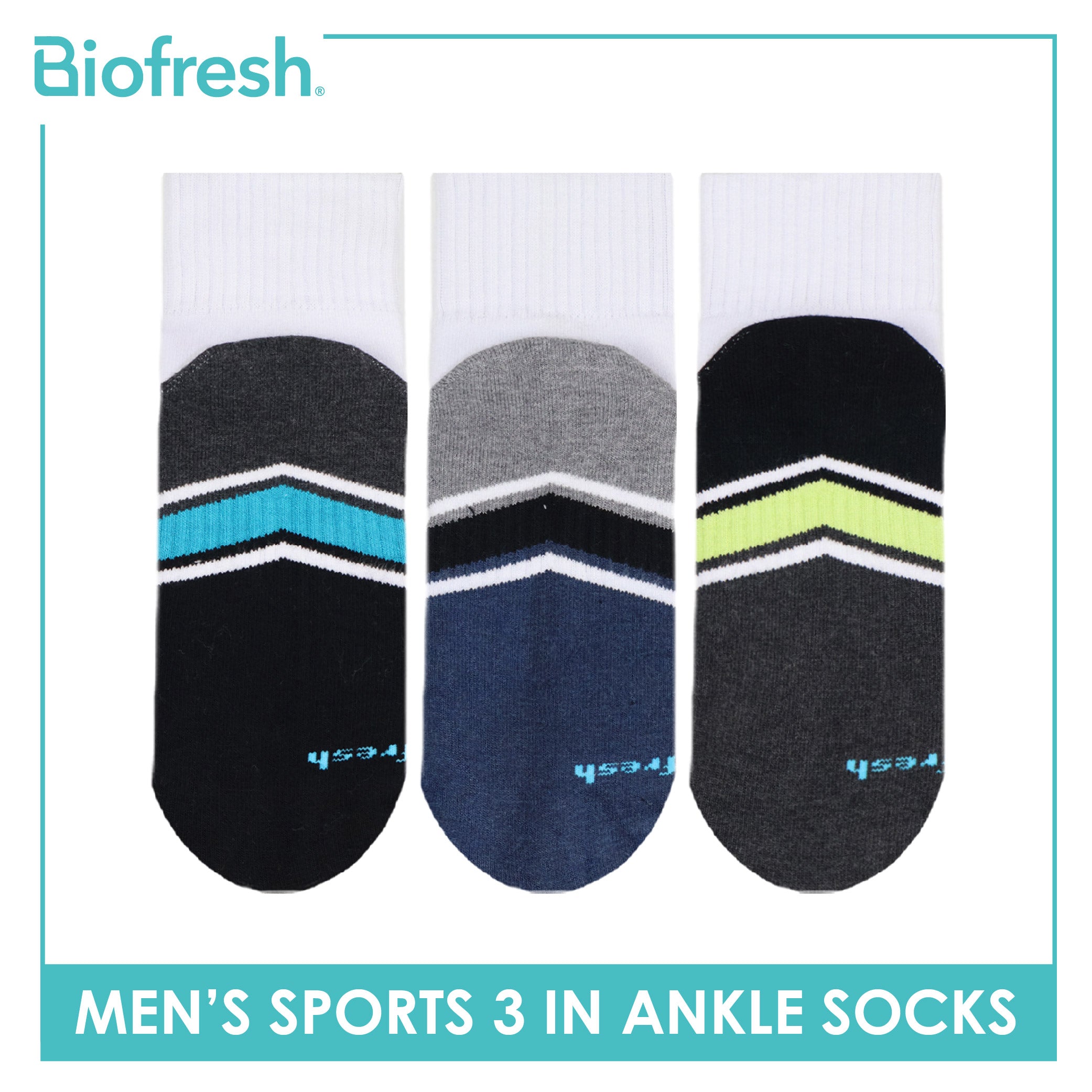 Biofresh Men's Cotton Ankle Thick Sports Socks 3 pairs in a pack RMSKG17