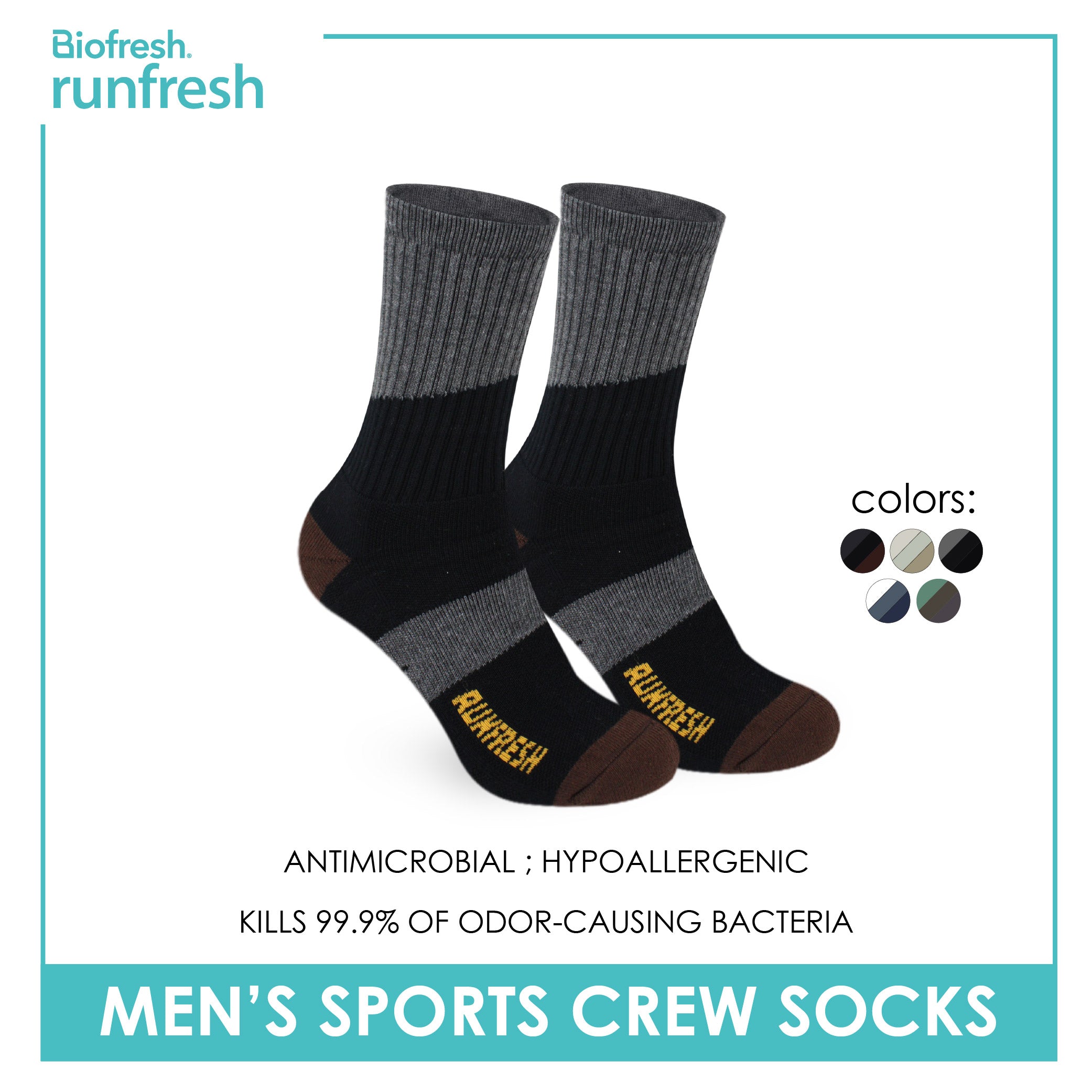 Biofresh Runfresh Men’s Cotton Thick Sports Crew Socks 1 pair RRMS532