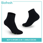 Biofresh Boys’ Green Tea Thick Sports Ankle Socks 3 pairs in 1 pack RTBSKG1