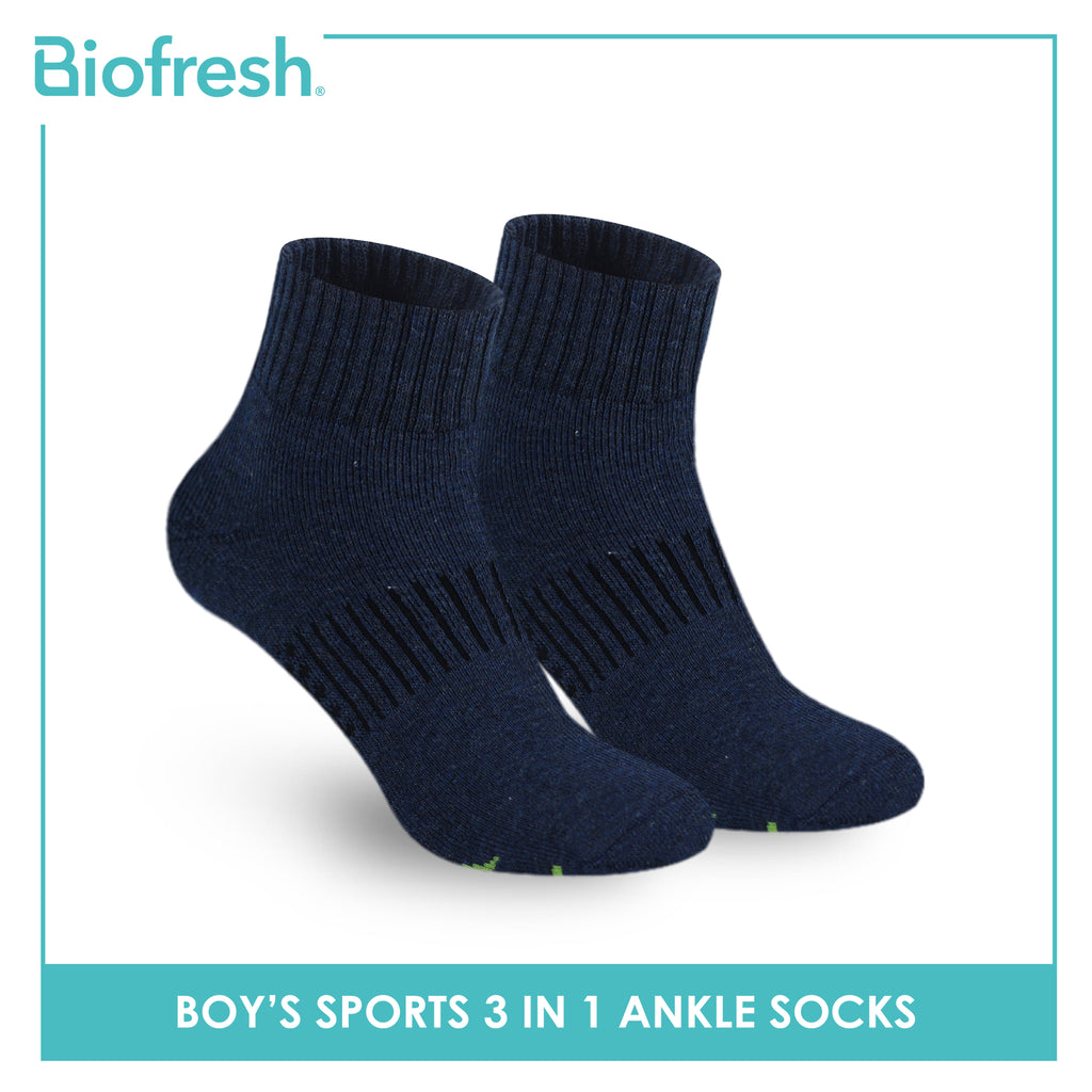 Biofresh Boys’ Green Tea Thick Sports Ankle Socks 3 pairs in 1 pack RTBSKG1