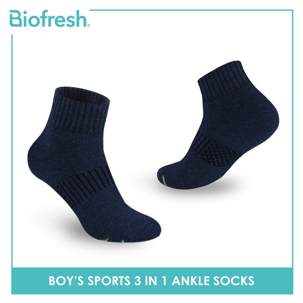 Biofresh Boys’ Green Tea Thick Sports Ankle Socks 3 pairs in 1 pack RTBSKG1