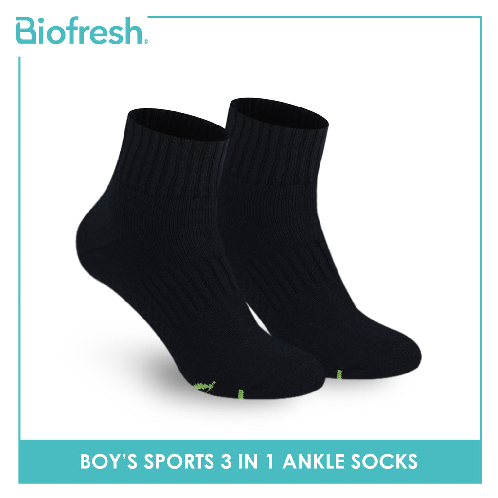 Biofresh Boys’ Green Tea Thick Sports Ankle Socks 3 pairs in 1 pack RTBSKG1