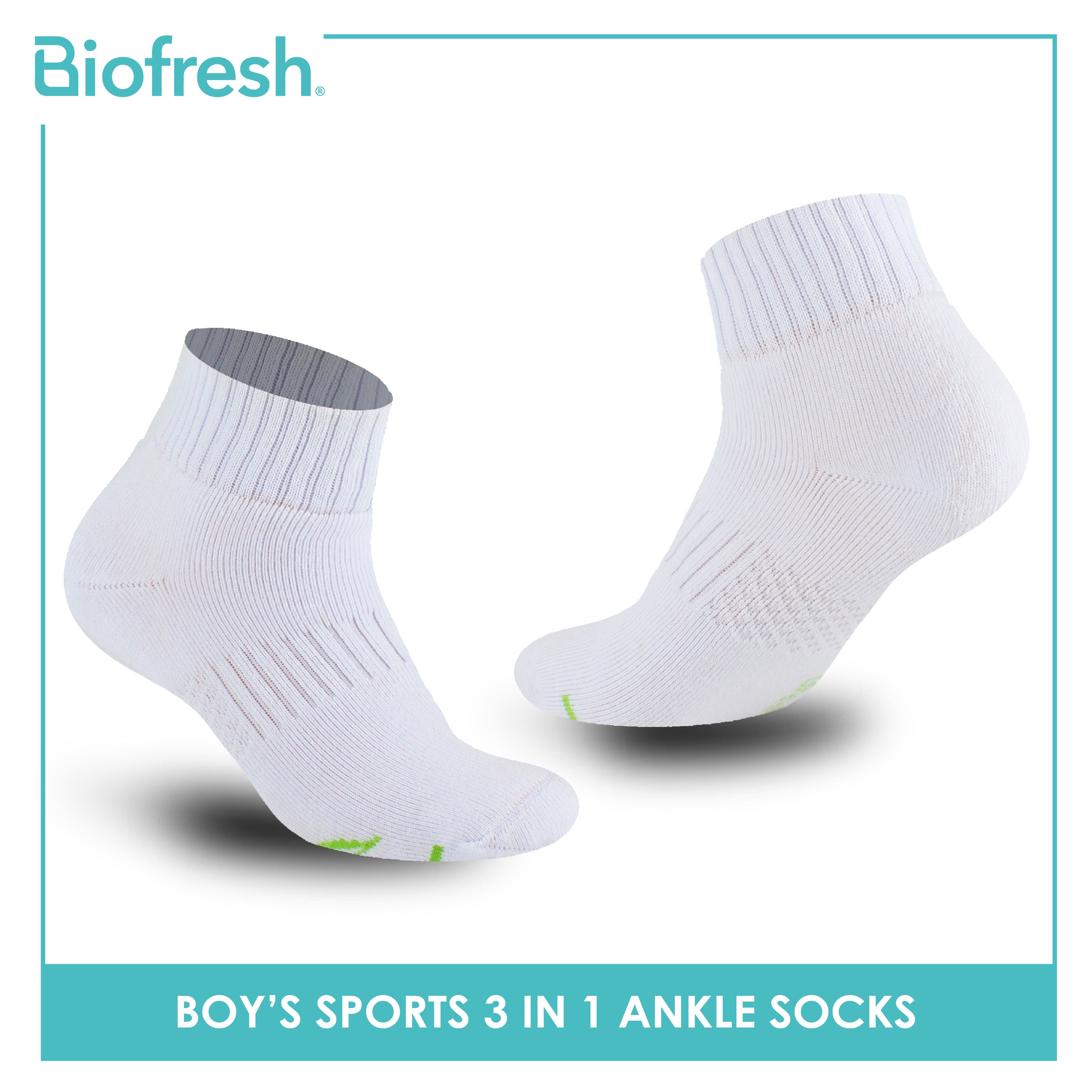 Biofresh Boys’ Green Tea Thick Sports Ankle Socks 3 pairs in 1 pack RTBSKG1