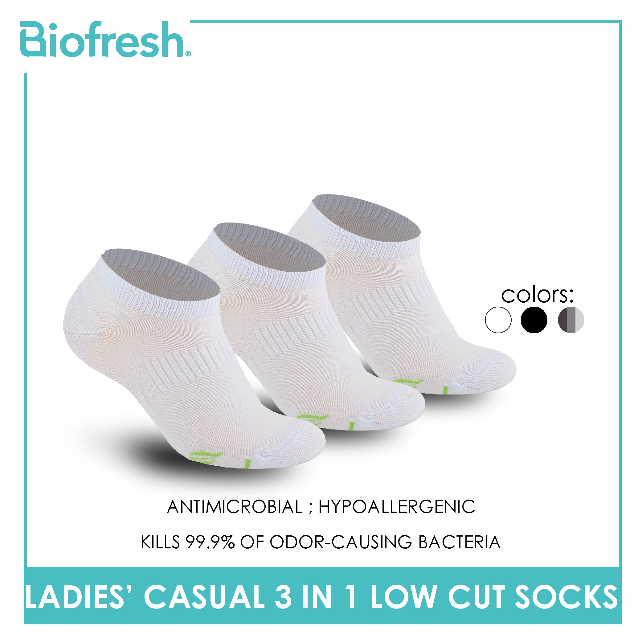 Biofresh Ladies’ Green Tea Lite Casual Low Cut Socks 3 pairs in 1 pack RTLCKG1