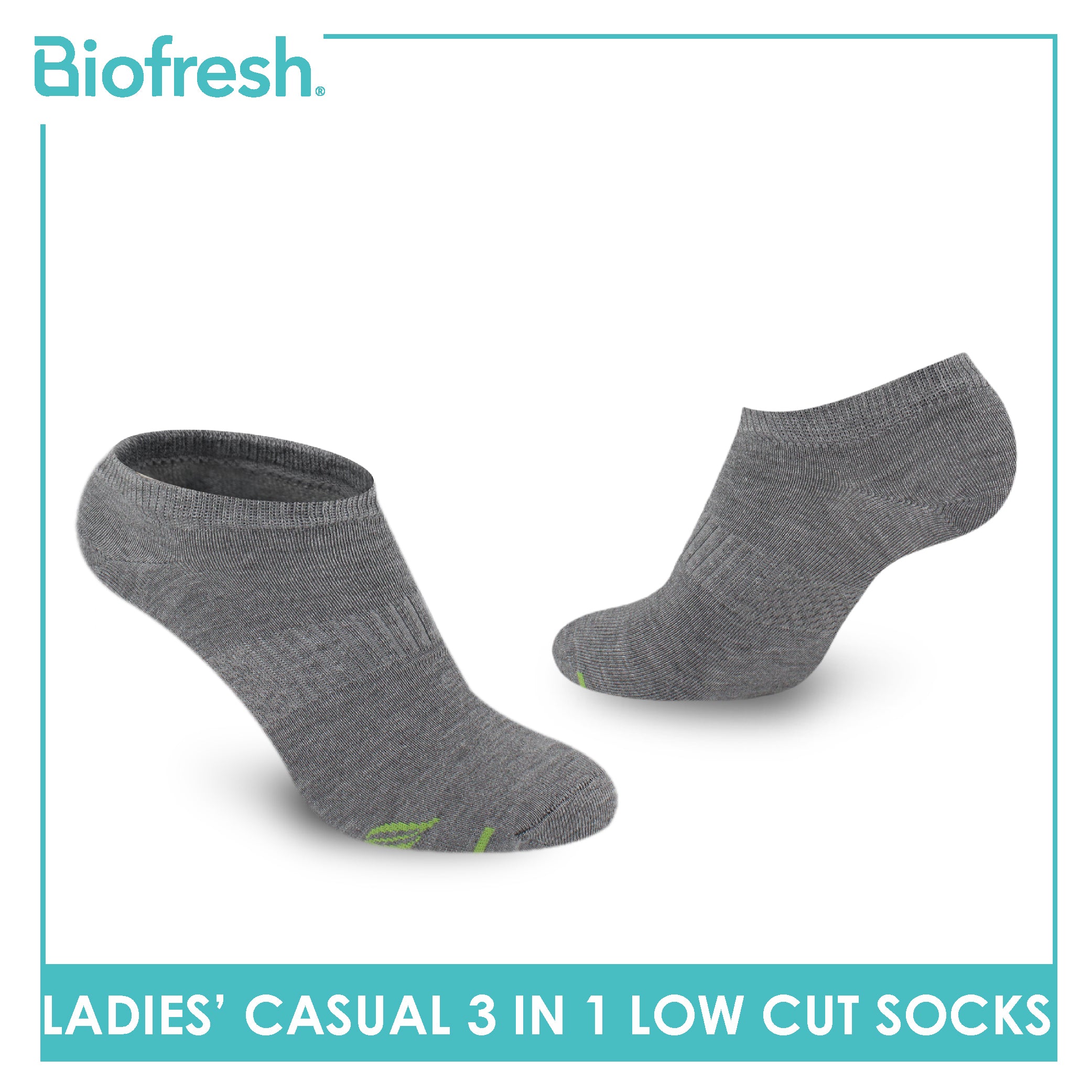 Biofresh Ladies’ Green Tea Lite Casual Low Cut Socks 3 pairs in 1 pack RTLCKG1