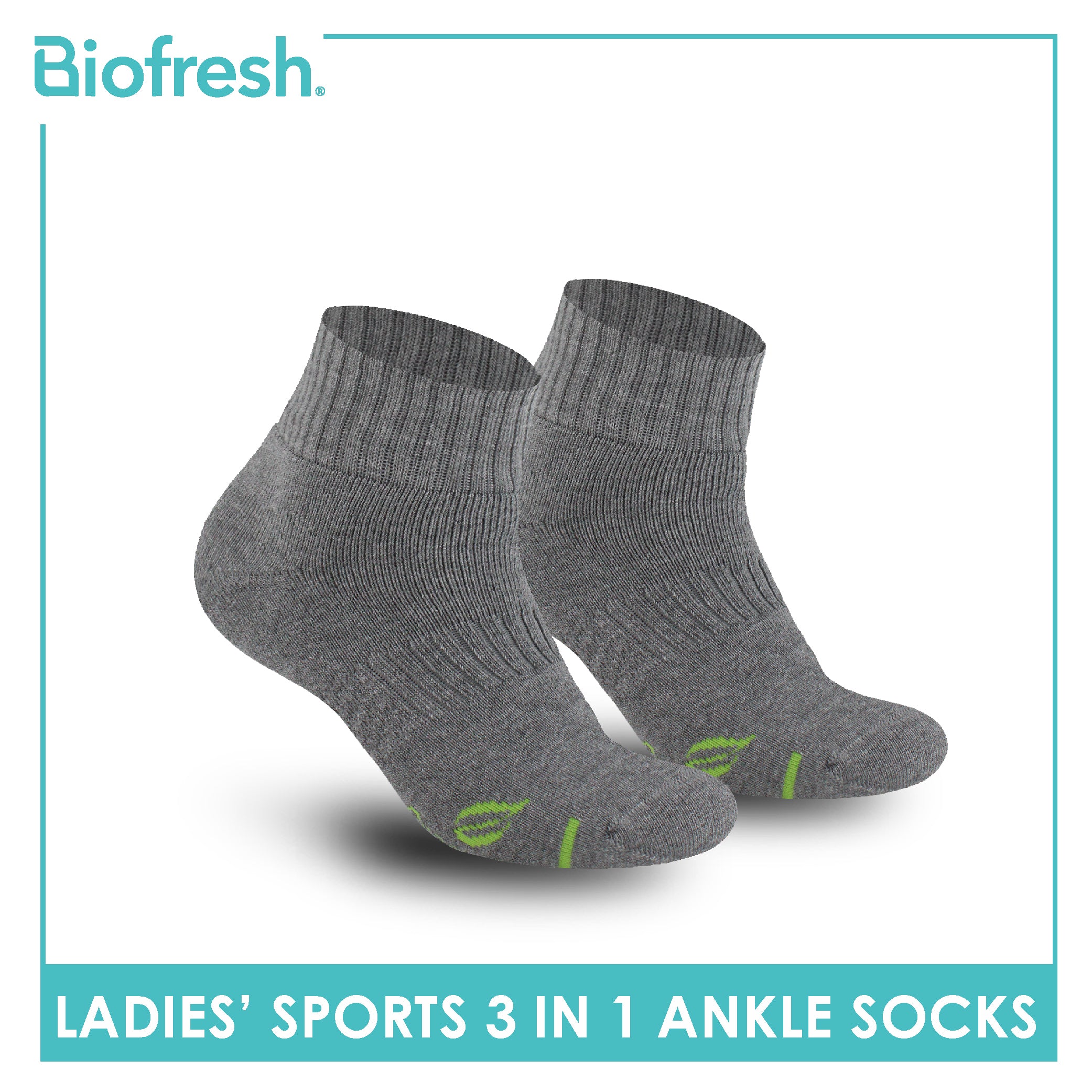Biofresh Ladies’ Green Tea Sports Ankle Socks 3 pairs in 1 pack RTLSKG2