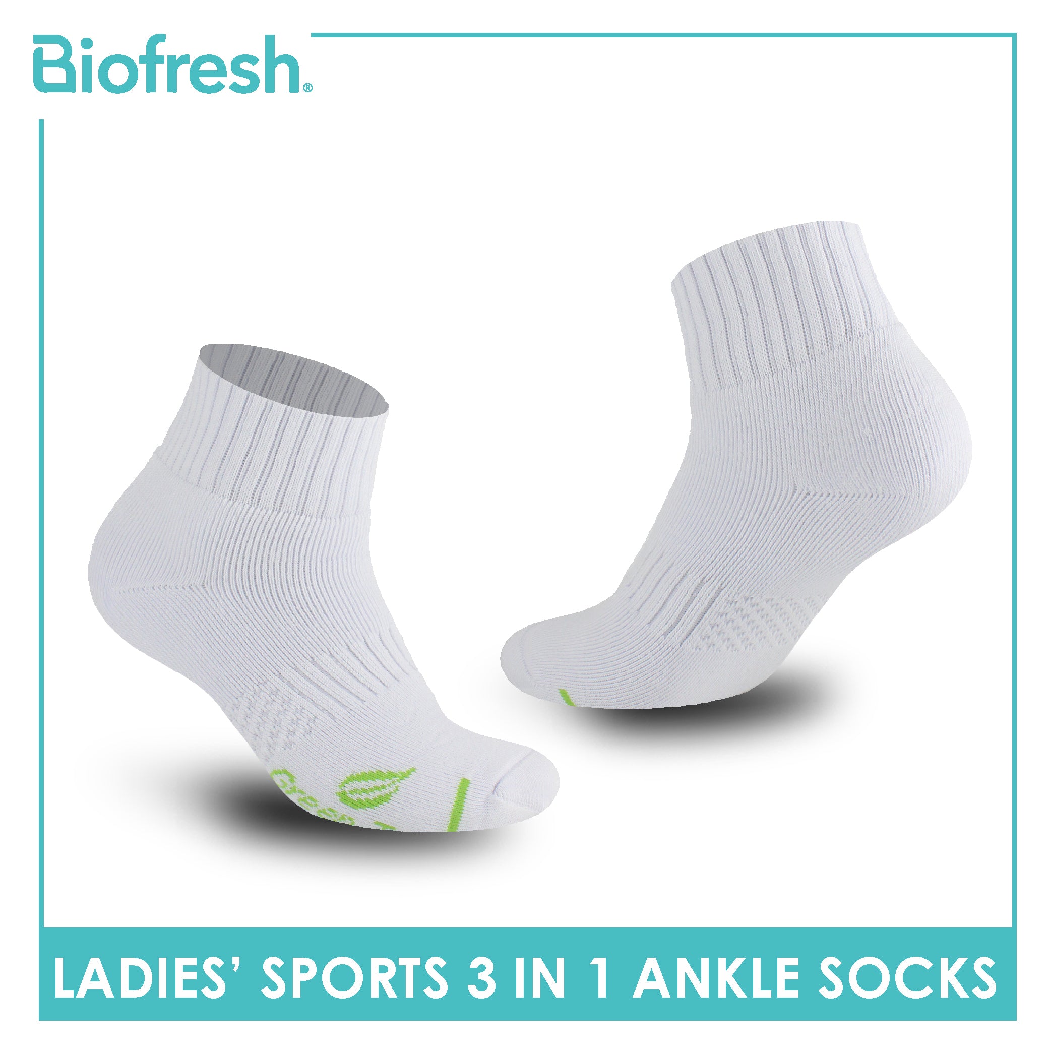 Biofresh Ladies’ Green Tea Sports Ankle Socks 3 pairs in 1 pack RTLSKG2