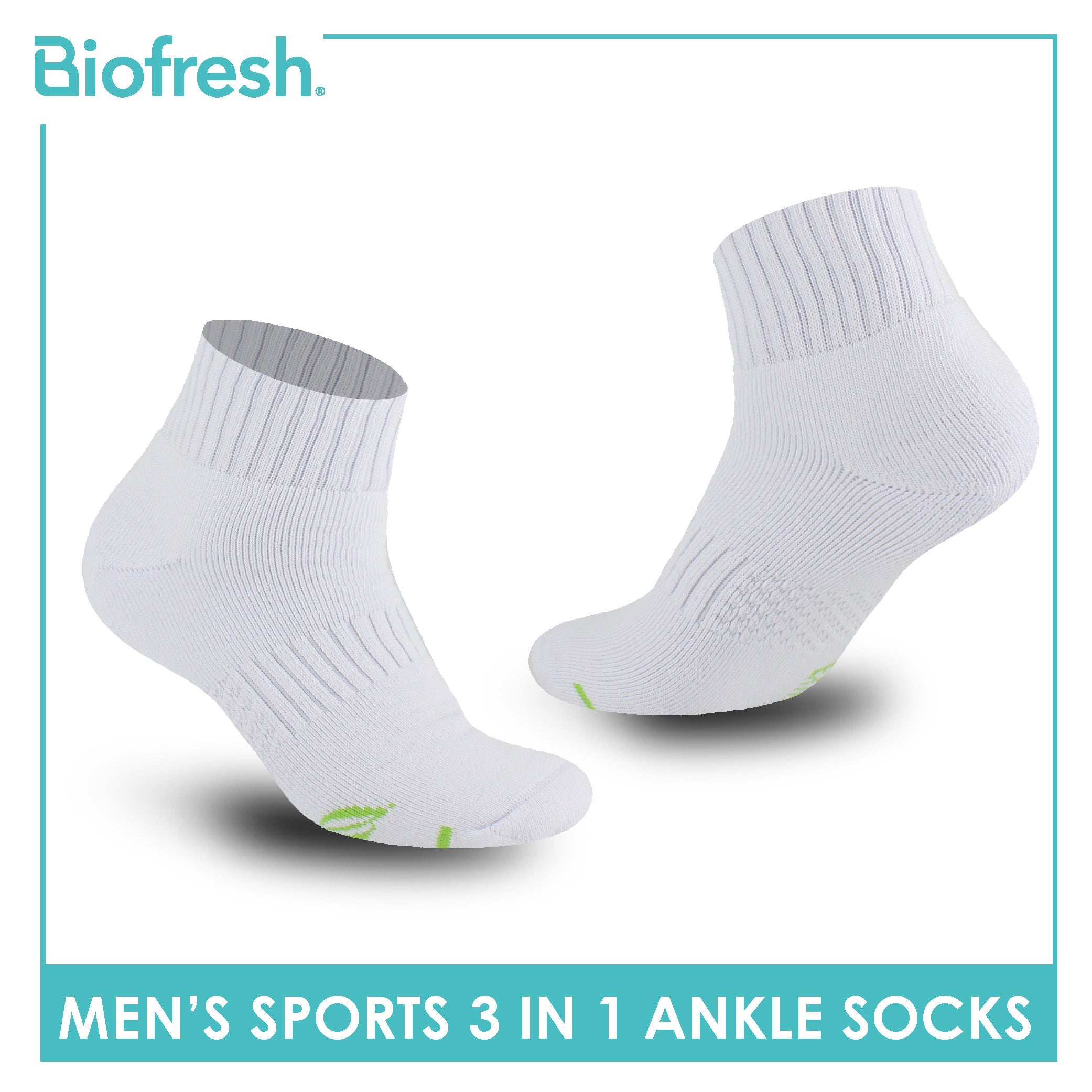 Biofresh Men’s Green Tea Sports Ankle Socks 3 pairs in 1 pack RTMSKG1H