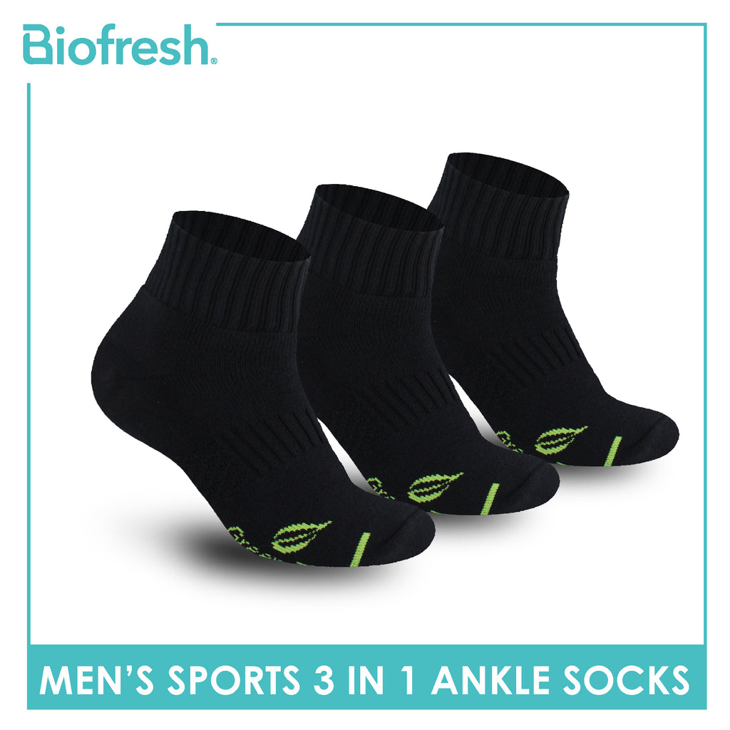 Biofresh Men's Antimicrobial Green Tea Thick Sports Ankle Socks 3 pairs in 1 pack RTMSKG1H