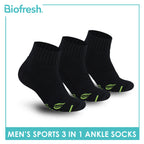Biofresh Men's Antimicrobial Green Tea Thick Sports Ankle Socks 3 pairs in 1 pack RTMSKG1H