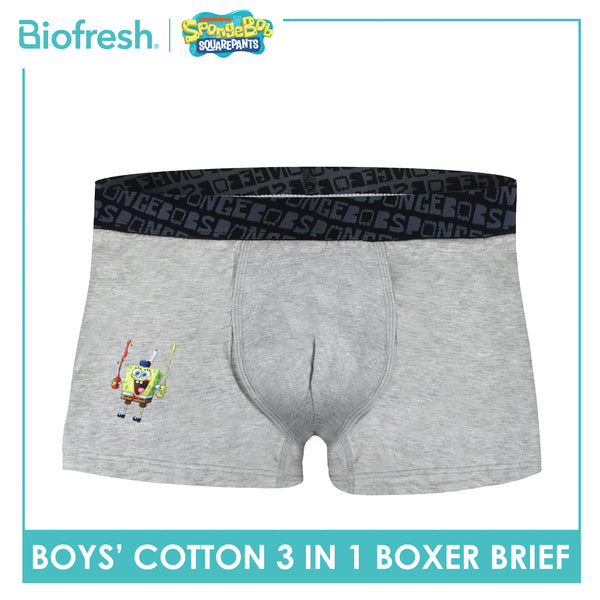 Biofresh | SpongeBob Boys' Antimicrobial Cotton Boxer Brief 3 pieces in a pack SBBBBG512