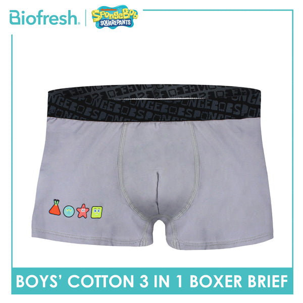 Biofresh | SpongeBob Boys' Antimicrobial Cotton Boxer Brief 3 pieces in a pack SBBBBG512