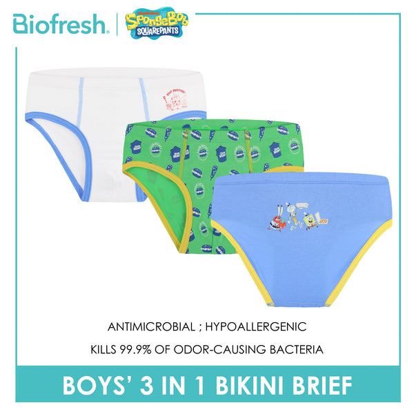 Biofresh | SpongeBob Boys' Antimicrobial Cotton Bikini Brief 3 pieces in a pack SBBBKG511