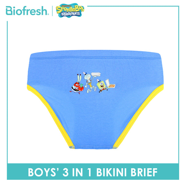 Biofresh | SpongeBob Boys' Antimicrobial Cotton Bikini Brief 3 pieces in a pack SBBBKG511