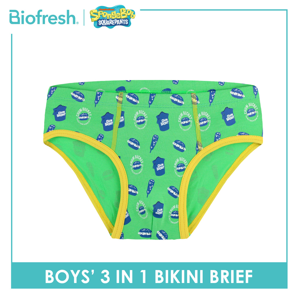 Biofresh | SpongeBob Boys' Antimicrobial Cotton Bikini Brief 3 pieces in a pack SBBBKG511