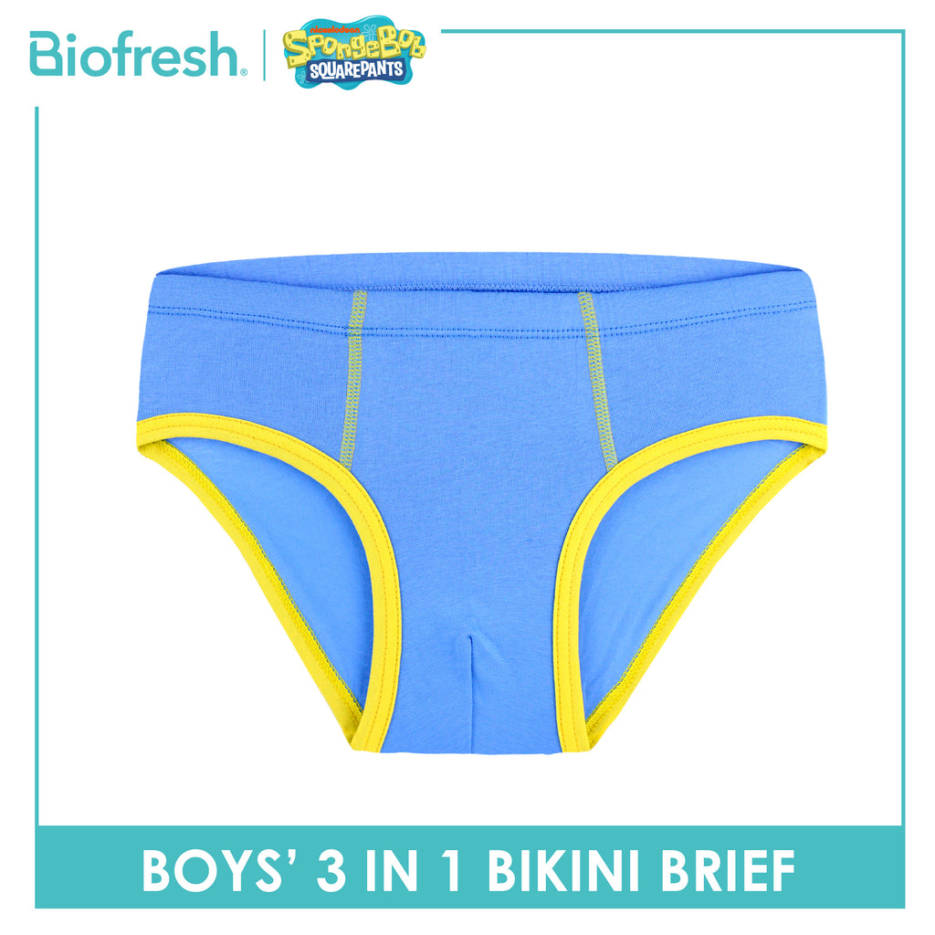 Biofresh | SpongeBob Boys' Antimicrobial Cotton Bikini Brief 3 pieces in a pack SBBBKG511