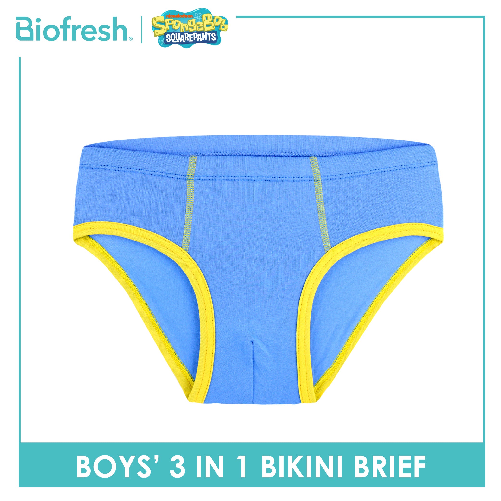 Biofresh | SpongeBob Boys' Antimicrobial Cotton Bikini Brief 3 pieces in a pack SBBBKG511
