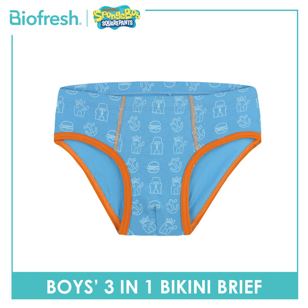 Biofresh | SpongeBob Boys' Antimicrobial Cotton Bikini Brief 3 pieces in a pack SBBBKG512
