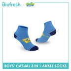 Biofresh | SpongeBob Boys' Antimicrobial Cotton Thin Casual Ankle Socks 3 pairs in 1 pack SBRBCG533